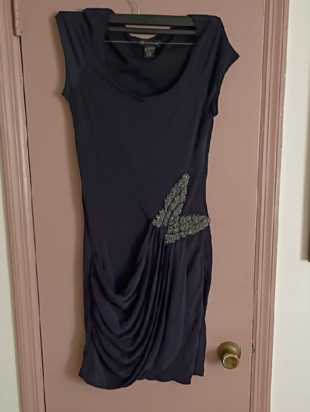 Navy Blue/Black Midi Evening Dress With Butterfly Decoration Attached Very Class